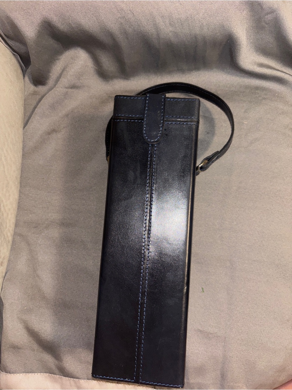 Men's Black Leather Toiletry Bottle Carrier with Top Handle
